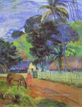 Cheval sur la route Paysage tahitien postimpressionnisme Primitivisme Paul Gauguin Peinture à l'huile